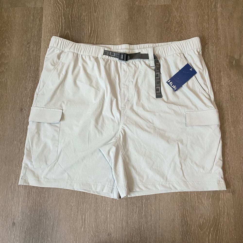 Huk Creekbed Cargo Short Men's XXL Harbor Mist 7" Inseam Elastic Waist Web Belt